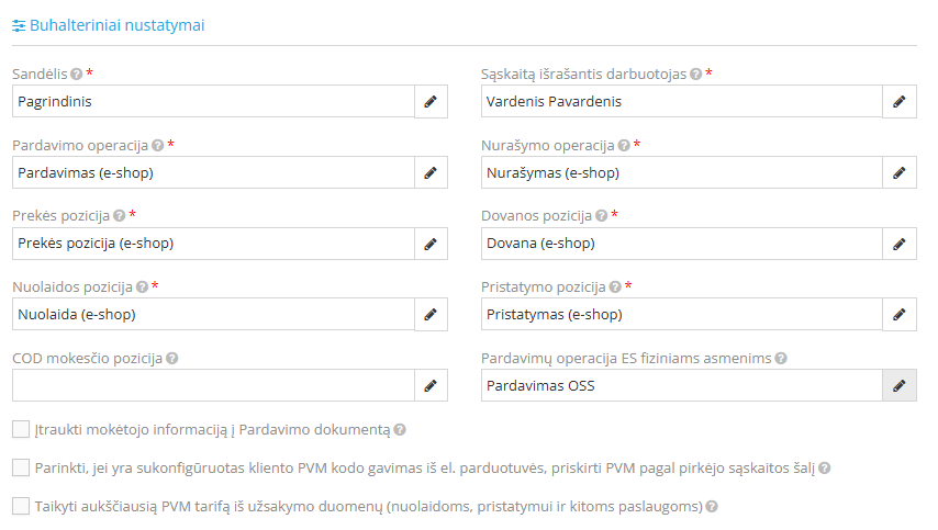 Accounting settings table